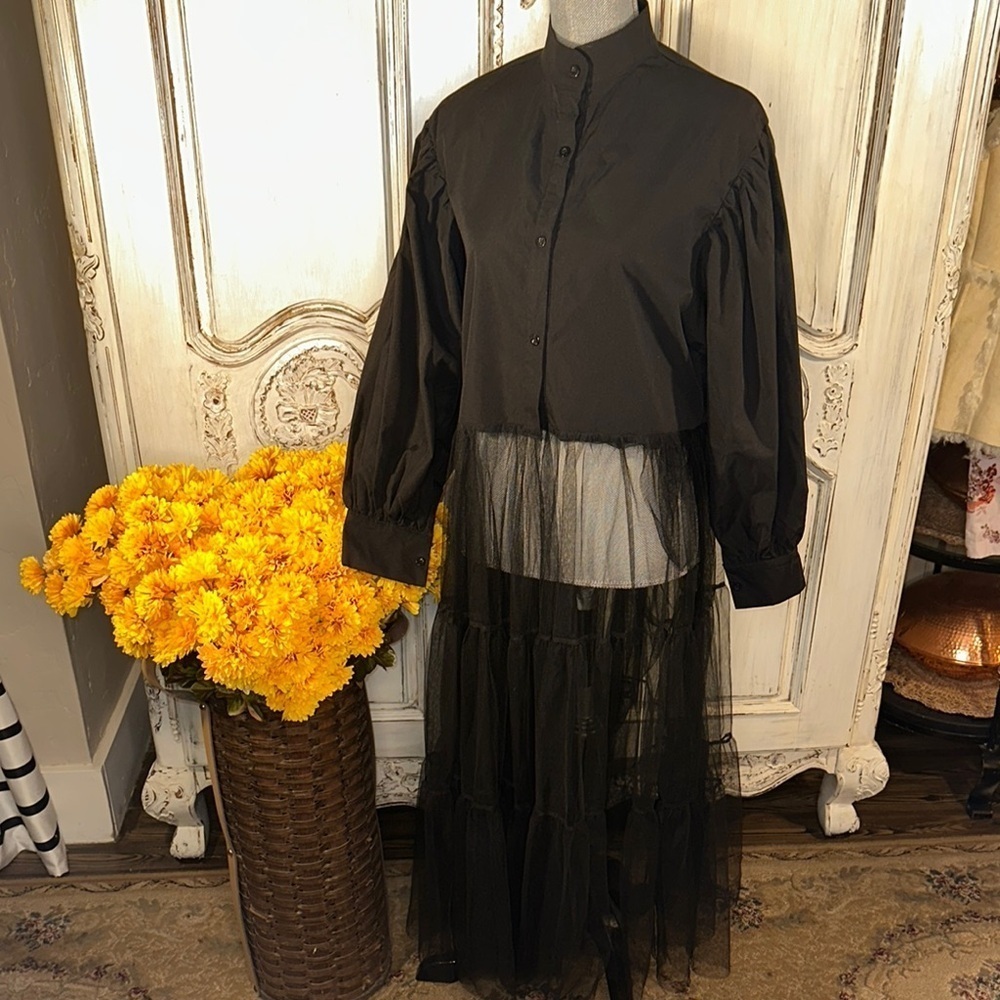 Athina Black Bodice Sheer Layered Shirt Dress